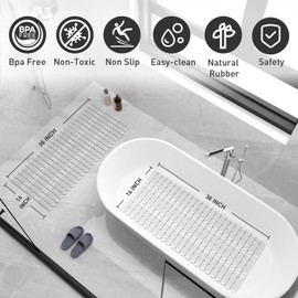 XIYUNTE Shower Mat Non Slip Bath Mat for Tub - 36 x 16 Inch Bathtub Mat Non Slip Shower Mat for Inside Shower, TPE Bath Mat with Powerful Suction Cup and Drain Holes, Easy to Cut, Grey