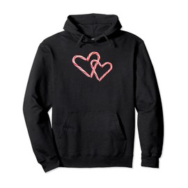 Peppermint Candy Cane Interlocking Hearts Christmas Holiday Pullover Hoodie