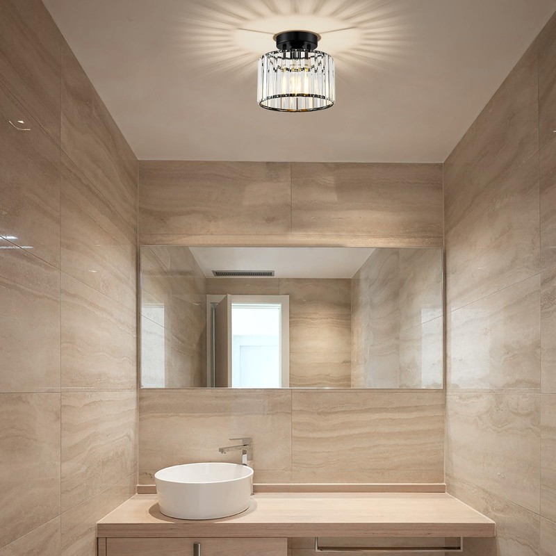 VIOLOEMI Crystal Black Semi Flush Mount Ceiling Light Modern Hallway