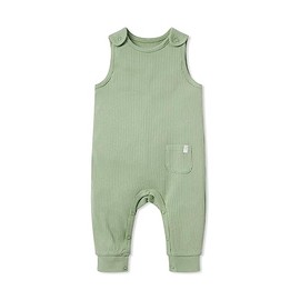 MORI Baby Boys and Girls Ribbed Romper in Ribbed Sage - Unisex Toddler One Piece Organic Bodysuit with Shoulder Poppers and Pocket - 0-3 Months