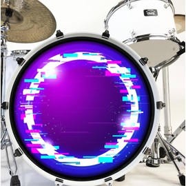 Neon Techno Glitch Bass Drum Head Skin Decal - High-Quality Graphic Drumhead Sticker for Drum Kit DIY Customization - Durable, Easy to Apply - Made in USA (24" x 24")