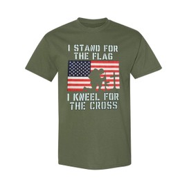 I Stand for The Flag I Kneel for The Cross Patriotic Military Tee, Green, 2XL