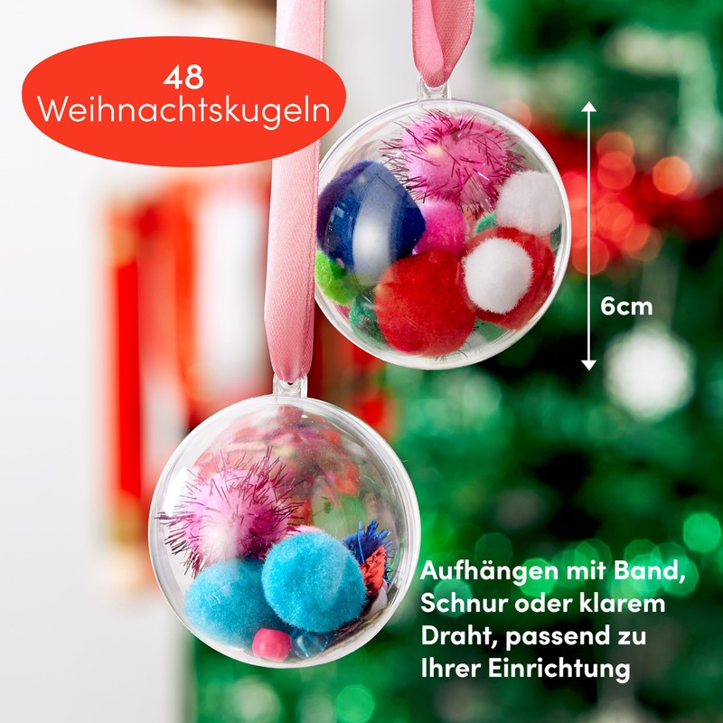 THE TWIDDLERS 48 Transparent Christmas Baubles for Filling, 6 cm,