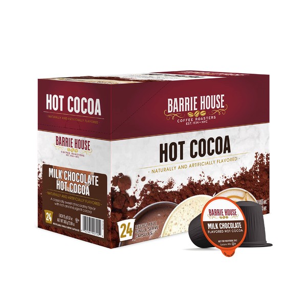 Cápsulas de cacao caliente de Barrie House – Chocolate con leche caliente – Cápsulas de chocolate caliente rápidas y convenientes de una sola porción – sabor cremoso y rico – 24 unidades