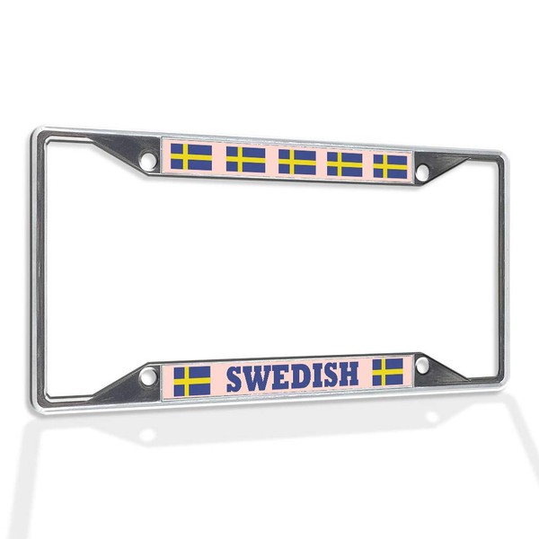 Fastasticdeals Metal Insert License Plate Frame Swedish Flag Weatherproof Car
