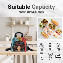 OIIJZzy African American Women Lunch Bag Portable Black Girl Lunch Box African Bags with Adjustable Strap for Work Outdoor Picnic Gift