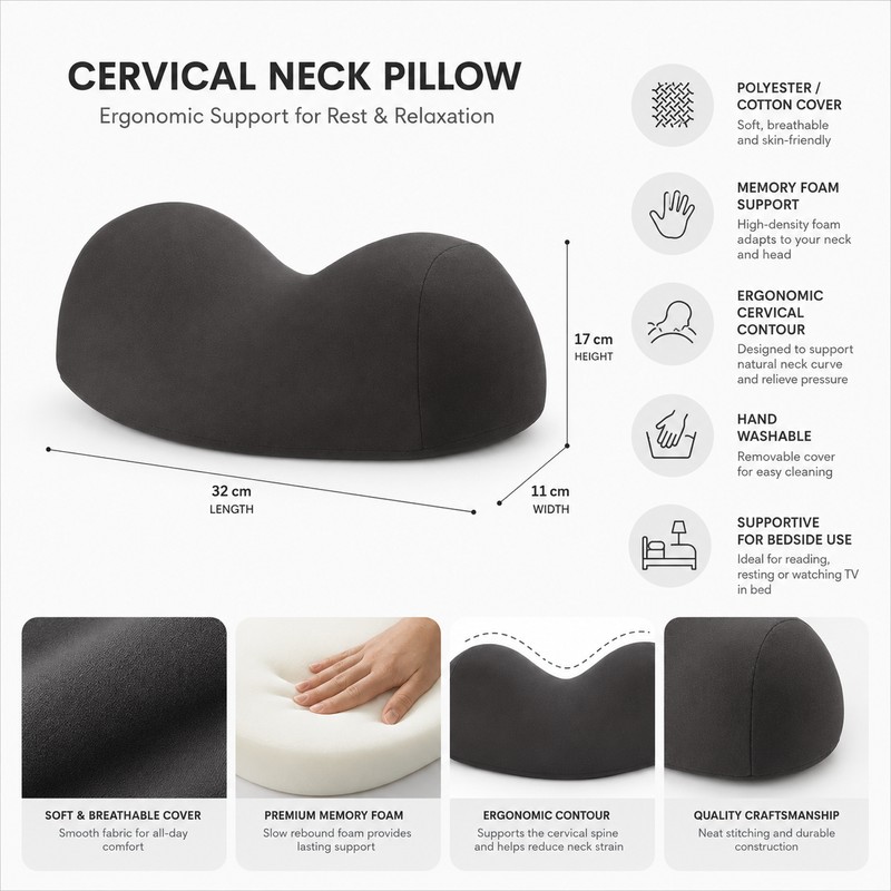 Contoured Cervical Pillow for Comfortable Sleep – Supportive Adult Bed