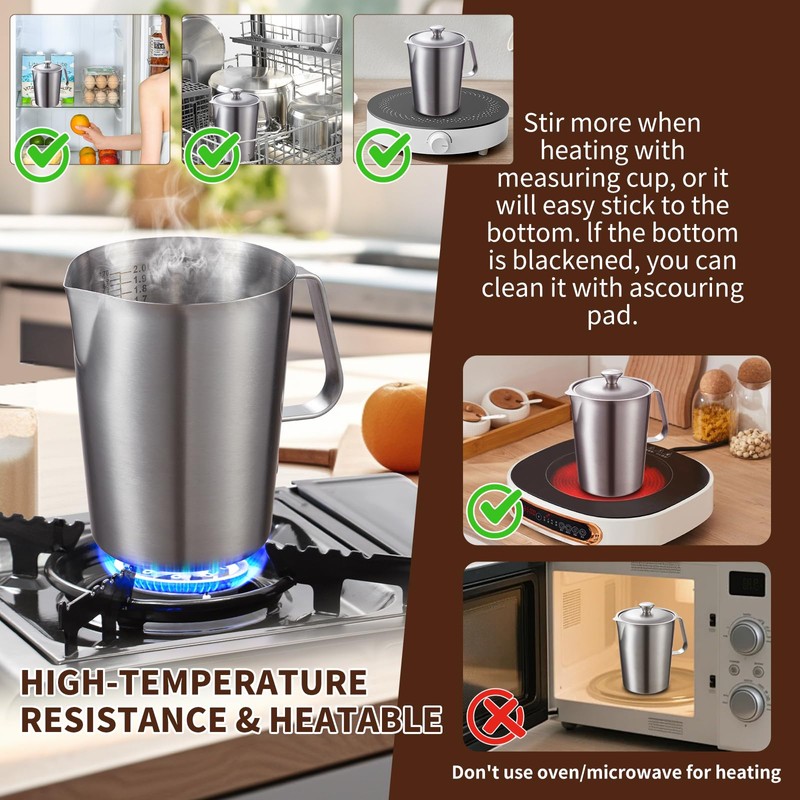 YOKUGO Stainless Steel Pitcher with Lid 2L, 70 oz Metal
