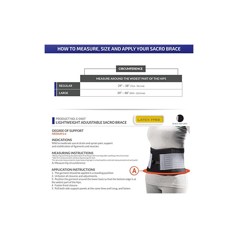 Champion Sacro Brace, Low-Back, Abdominal, Lightweight Support, Black, Regular
