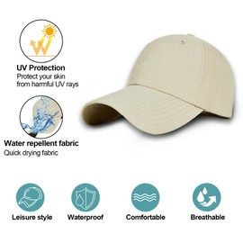 Baynetin Waterproof Golf Baseball Cap, Adjustable Lightweight Soft Breathable Anti UV Outdoor Travel Summer Sun Hat (Khaki)