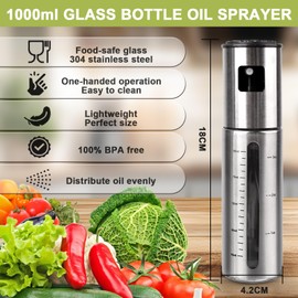 SINZONeu 2 x 100 ml Oil Atomiser Stainless Steel Set, Precision Sprayer with Measuring Window, High Pressure Atomiser for Fine Mist, Splash-proof and Easy to Clean