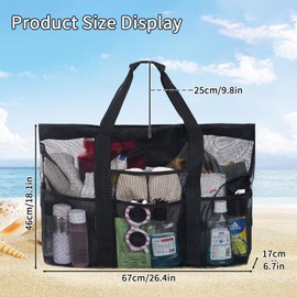 Boziee Large Beach Bag XXL Mesh Beach Bag Women's Shopper Travel Bag with Zip Beach Tote Bag for Beach Travel Shopping Picnic, black, XXL
