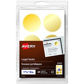 Avery Legal Seals, 1-15/16" Diameter Starburst Shape Round, Gold, 60 Label Seals for Legal or Certificate, Custom Starburst Shape Label Sticker Design, Metallic Gold Starburst Stickers (2353)