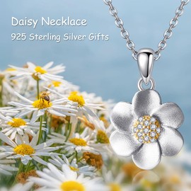 POPLYKE Daisy Necklace for Women 925 Sterling Silver Flower Necklace Daisy Jewelry Flower Pendant Daisy Gifts