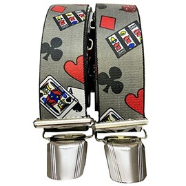 Casino Trouser Straps Lucky Game Poker Classic Unisex 4 Strong Metal Clips 35 mm Wide 110 cm Long Party Fancy Dress Casino Grey ST-032, gray