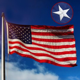 American Flags for Outdoor 5x8 FT, Super Tough Spun Polyester & Long - Lasting Nylon USA Flag Embroidered Stars, Sewn Stripes, Brass Grommets UV Protection Outdoor High Wind & All Weather Proof USA Flag