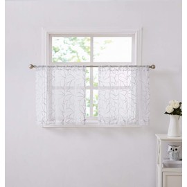 Warm Home Designs Pair of 30 x 45 Short White Kitchen Curtains with Grey Silver Thread. Use Our Boho Cafe Curtain Tiers as RV Window Curtains, Basement Curtains or Bathroom Drapes. O Silver Tiers 45"