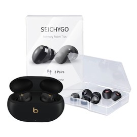 SEICHYGO Memory Foam Ear Tips with Dust Mesh for Beats Studio Buds Plus + Studio Buds/Beats Powerbeats Pro/Beats Fit Pro, Anti-Slip Replacement Ear Tips, No Silicone Eartip Pain, 3 Pairs (S/M/L)