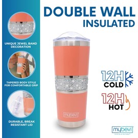 MyBevi Hollywood Insulated Tumblers, Premium Grade Stainless Steel Hydration Tumbler - Hot & Cold, Leak-Resistant Lid, BPA-Free | 20 oz (Silver Iridescent)