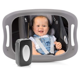 reer BabyView 86101 LED Car Safety Mirror - Your Baby in the Back Seat Always in View, Grey