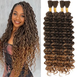Human Braiding Hair Mix Synthetic Boho Hair for Braiding, 18 Inch 220g Boho Braids 4 Bundles Wet and Wavy Curly Deep Wave Bulk Bohemian Extensions for Black Women (T-27, 18 Inch)