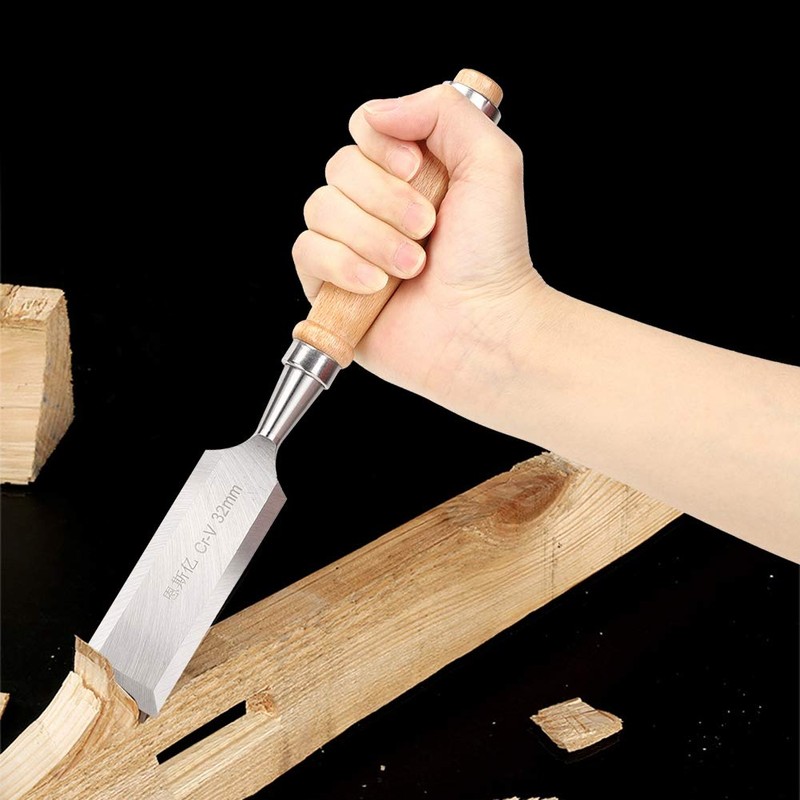 Cr-V 32 mm Wood Flat Chisel Carpentry Tools Wooden Handle