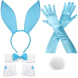 Zhanmai Bunny Costume Set - Including Ear Headband, Cuffs and Tail Accessory for Easter Party (Blue)