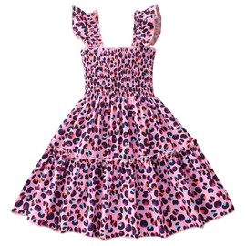 Tkria Little Girls Summer Dress Toddler Ruffle Sleeve Sundress A-Line Casual Swing Dresses Playwear Outfit Size 2-8T Leopard