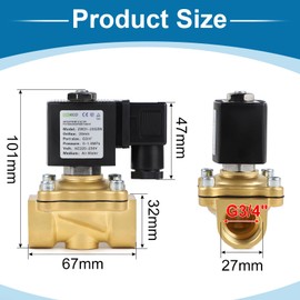 EXLECO 230 V AC Solenoid Valve Brass G3/4 Inch Electromagnetic Valve Brass Electric Solenoid Valve DN20 0-10 Bar Water Inlet Water Distribution Valves NC Direct Acting Solenoid Valve for Water Air