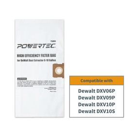 POWERTEC DXVA19-4101 Filter Bags for Dewalt 10PK, for Dewalt DXV06P, DXV09P, DXV10P Dust Extractor 6-10 Gallon, Replacement Shop Vacuum Bags, Dust Bag for Dewalt (75063-P2)