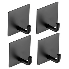 GBPUSD Adhesive Towel Hooks 4 Pack Stainless Steel Robe Coat Hooks for Hanging Versatile Wall Hooks for Bathroom, Kitchen, Office, School Black Shower Hook Hanger