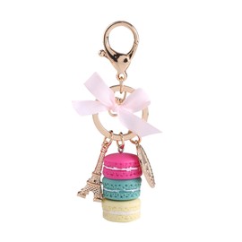 Cute Keychain, 4.7in Colorful Macaron Keychains with Mini Eiffel Tower Pendant Keyring for Car Key Handbag Decoration Gift(Rose Red)
