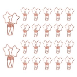 PATIKIL 30Pcs Paper Office Binder Clip, 1.2" Small Metal Wire Hollow Out Paper Clamps Pentagram Design Long Tail Binder Clips for Photo Clothes Hanging Office Home Food Package, Rose Gold