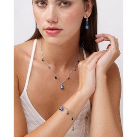 Dada Gioielli - Sea Blue 6 Star Capri Style Bell Bracelet Silver Stainless Steel Chain 20cm Adjustable to 17cm Ideal for Women, One size, Stainless Steel, No Gemstone