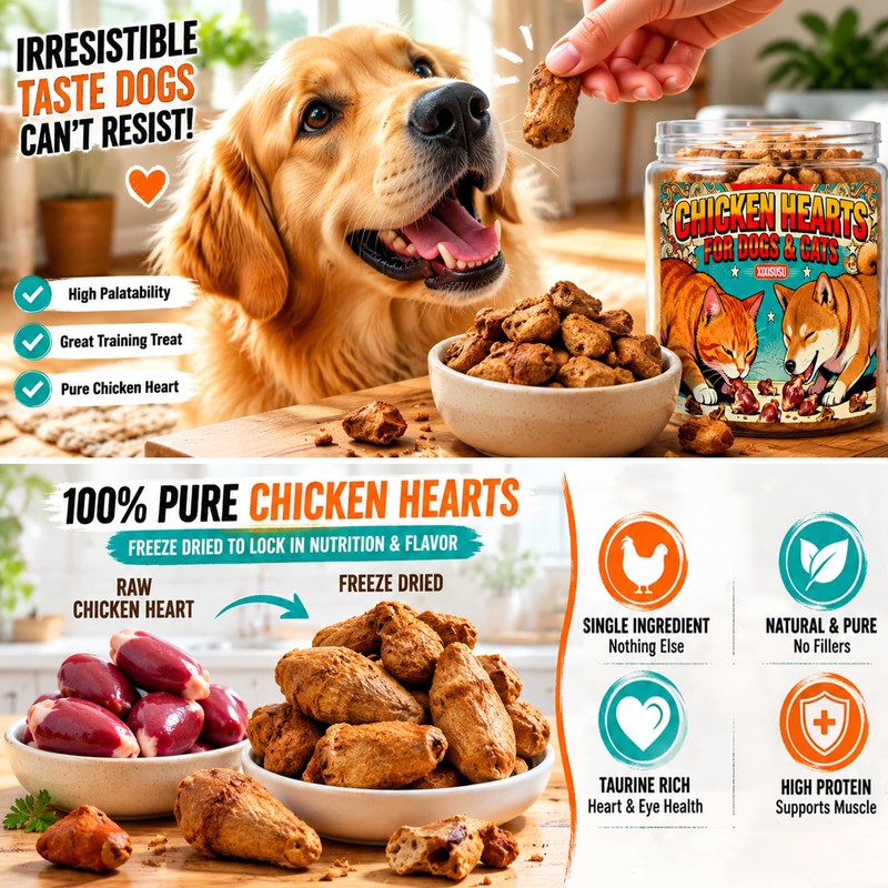 xixisusu Freeze Dried Chicken Hearts for Dogs and Cats -