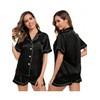 Stain Pajamas for Women Black Silk Pjs Sets Plus Size