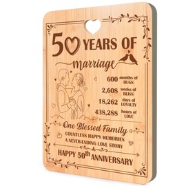 Luvart 50th Anniversary Wedding Gifts - Golden Wedding Anniversary Chopping Board Gifts, Romantic 50 Years of Marriage Bamboo Cutting Board Presents for Couples Parents Grandparents Wife Husband