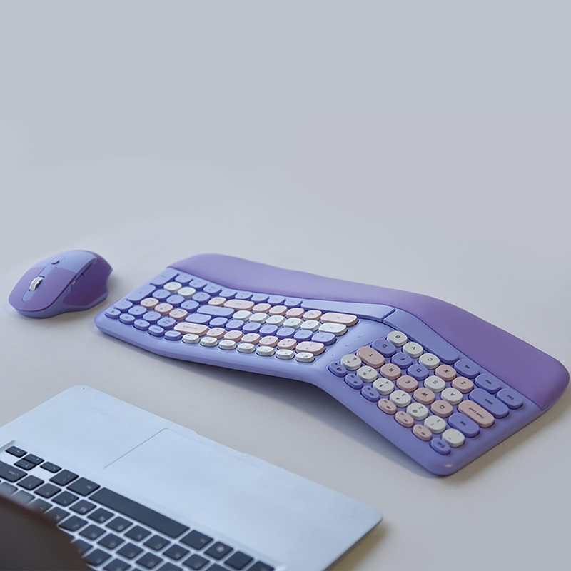 Wireless Ergonomic Keyboard and Mouse Combo with PU Wrist Rest,
