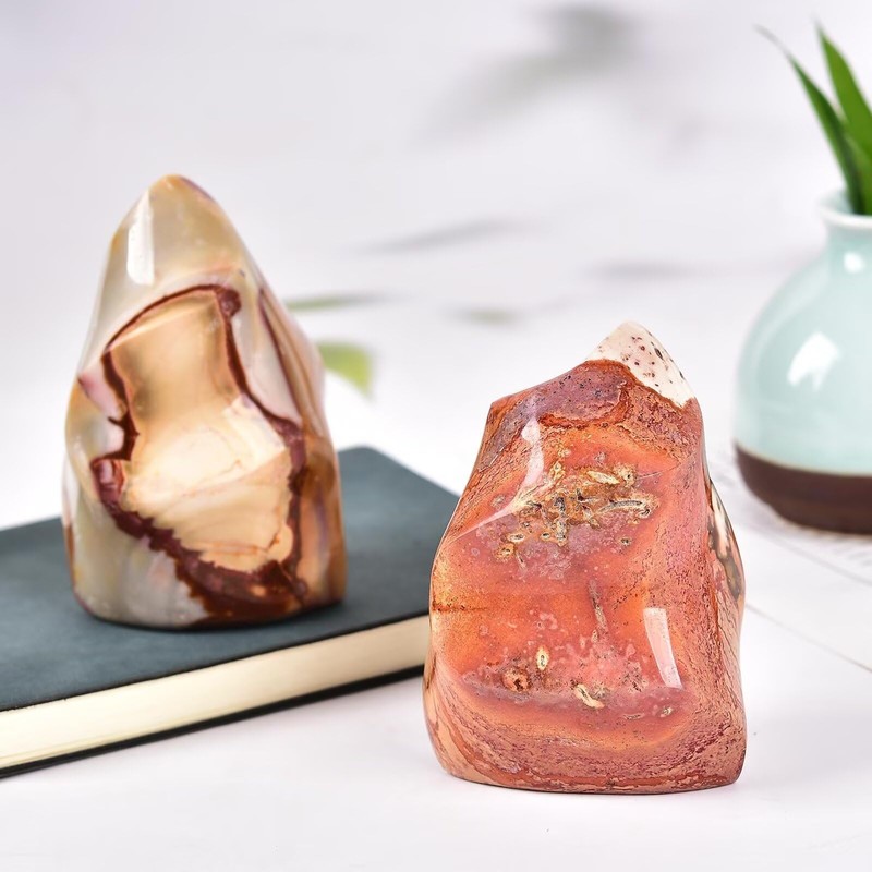 AMOYSTONE AMOYSTONE Polychrome Jasper Flame Shaped Stone Towers Obelisk Natural