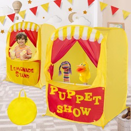 Alvantor Pop Up Puppet Show Theater & Lemonade Stand, Pretend Playhouse Kids Play Tent, Puppet Stage Tabletop Sets for Toddlers Curtain Fordable, Indoor & Outdoor Children Drama 29"X29"X43"H, 1 pc