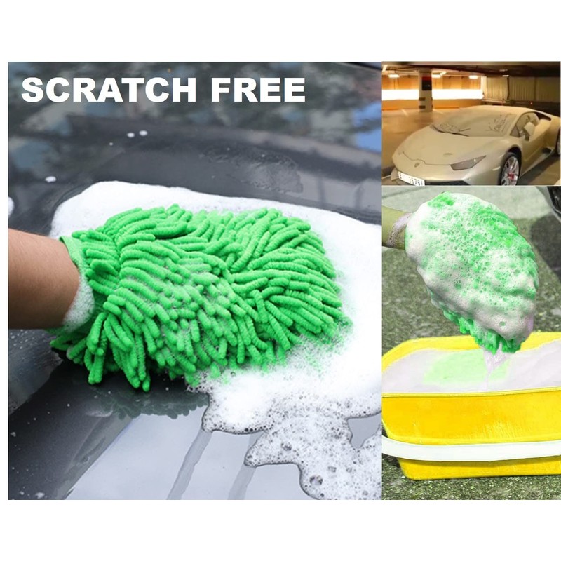 QUALIALL, Green Chenille Microfiber Dusting Mitt, 10.5x8 Inch, Electrostatic, Reusable,