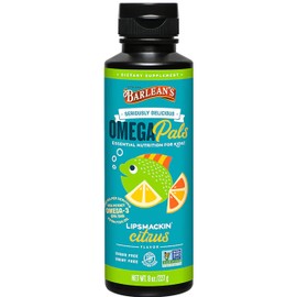 Barlean's Omega Pals Lipsmackin' Citrus Flavored Omega-3 for Kids, Yummy Children's Liquid Fish Oil Supplement with 750 mg of EPA & DHA for Brain & Eye Health, 8 oz