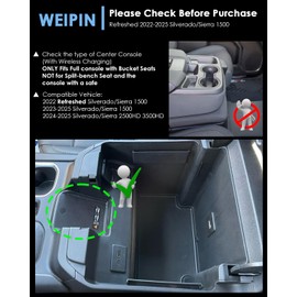 For 2025 GMC Sierra Console Organizer - Refreshed Models 2022-2025 Sierra 1500& 2024-2025 Sierra 2500HD 3500HD Center Console Organizer Tray ABS Material - (Full Console w/Bucket Seats ONLY) -Black