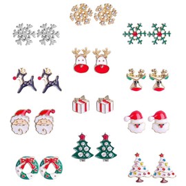Abaodam 12 Pairs Ear Rings Xmas Earrings Christmas Earrings Christmas Stud Earrings for Women Earrings Aesthetic Christmas Jewelry for Women Alloy Christmas Tree Accessories Miss