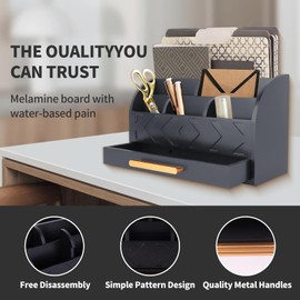 ZALIOJI Black Desk Organizer with Drawers, Wooden Mail Organizer Countertop with Removable Dividers, Office Desk Organizers and Accessories for Women Dorm (Black)