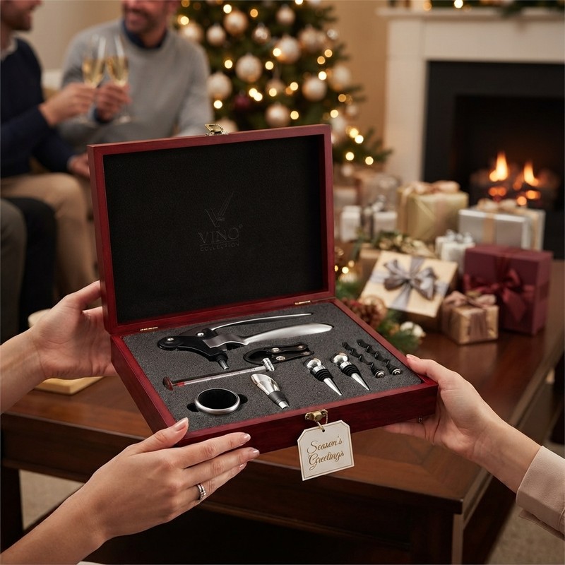 9-Piece Wine Opener Set with Wooden Gift Box – Stainless