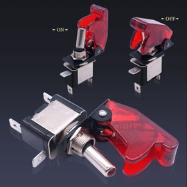 Taiss/3Pcs Rocker Toggle Switch 12V 20A Heavy Duty Racing Car Automative Auto SPST ON/OFF Toggle Switch Red LED Illuminated 3Pin With Red Waterproof Safety Cover ASW-07DR+RM