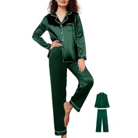 Womens Satin Pajamas Set 2Pcs Silk Pajama Long Sets XS-3XL Silky Long Pj Sets Sleepwear Stripes Pjs Loungewear