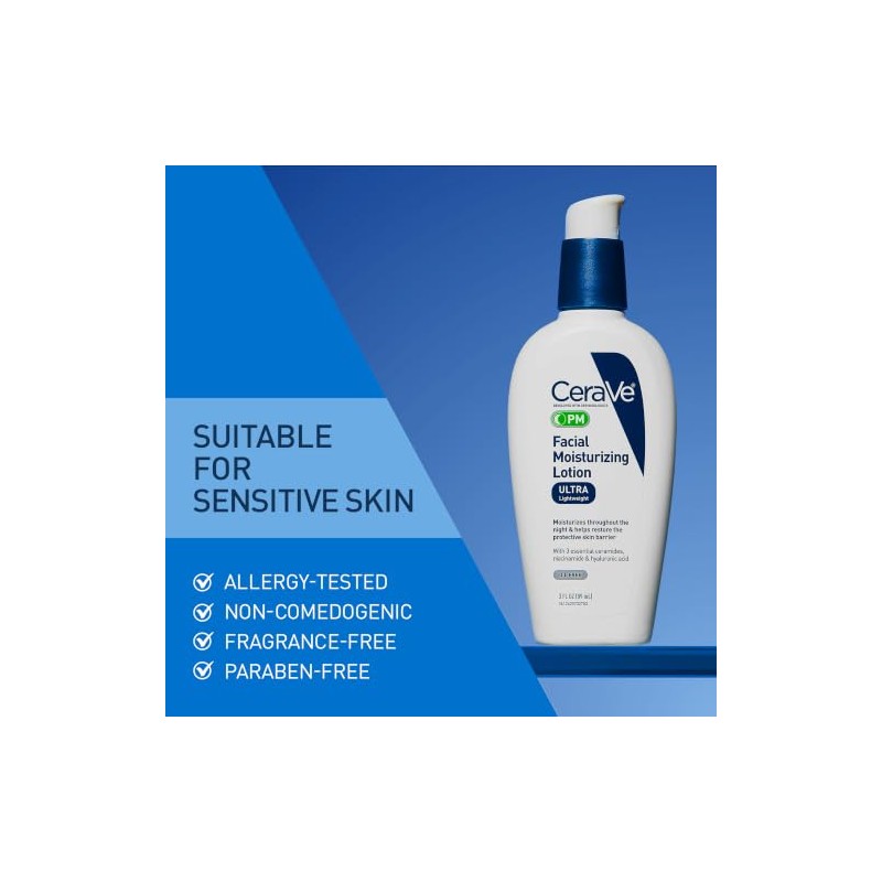 CeraVe - Loción facial hidratante Pm, 3 onzas