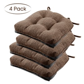 Basic Beyond Chair Cushions for Dining Chairs 4 Pack, Memory Foam Chair Cushion with Ties and Non Slip Backing, 15.5 x 15.5 inches Tufted Chair Pads for Dining Chairs(Brown)
